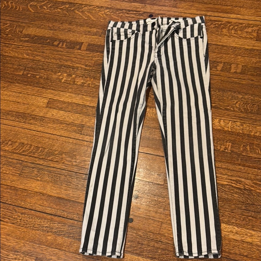 Nili Lotan Black and White Striped Straight Leg Jeans